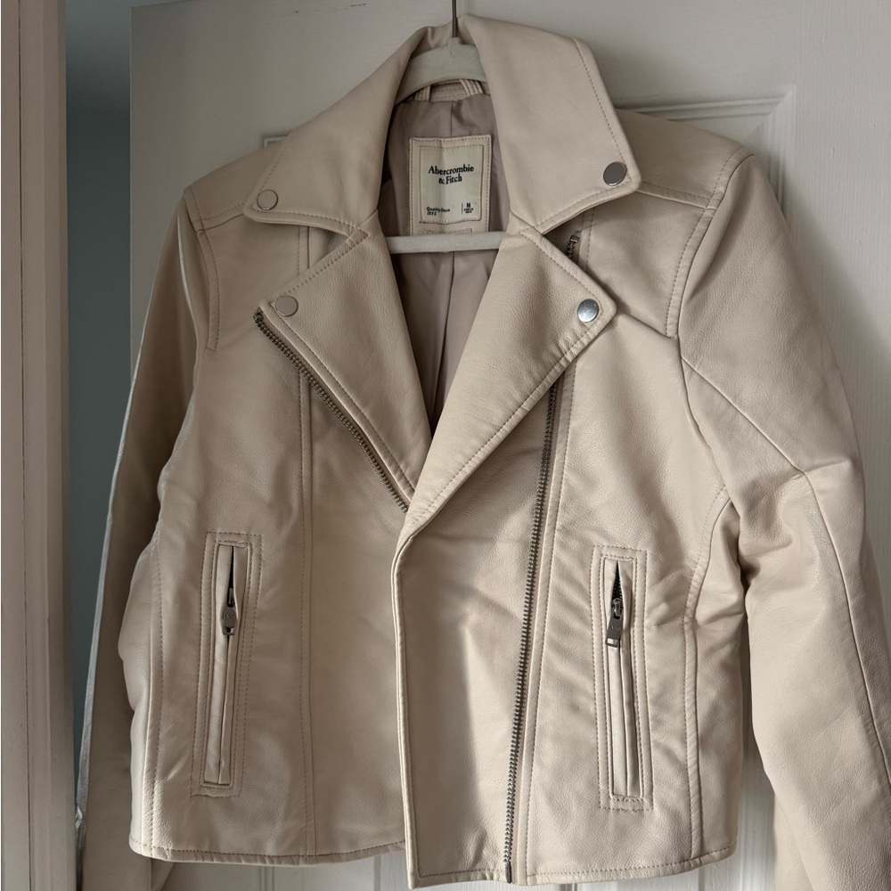 Abercrombie & Fitch Cream Faux Leather Jacket